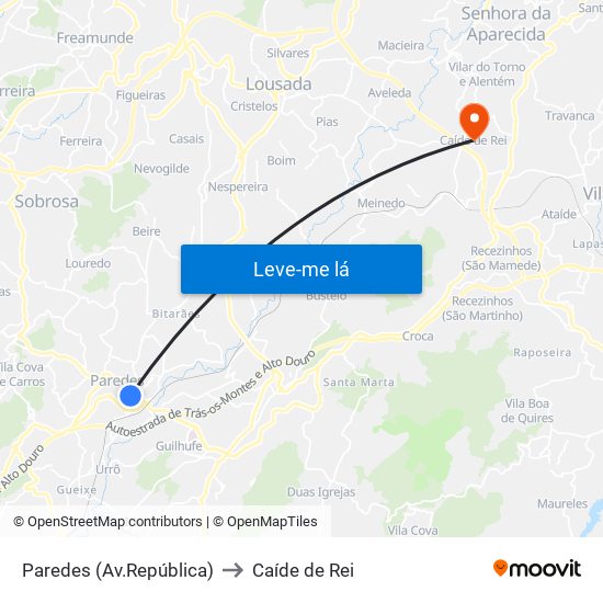 Paredes (Av.República) to Caíde de Rei map