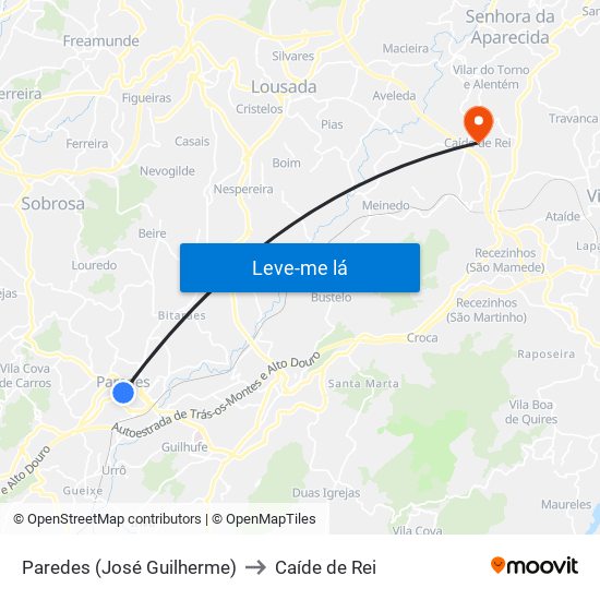 Paredes (José Guilherme) to Caíde de Rei map