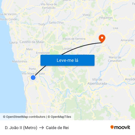 D. João II (Metro) to Caíde de Rei map