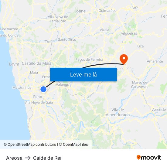 Areosa to Caíde de Rei map