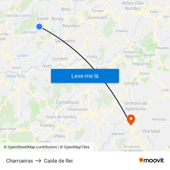 Charrueiras to Caíde de Rei map