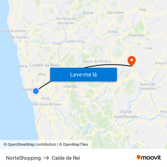 NorteShopping to Caíde de Rei map