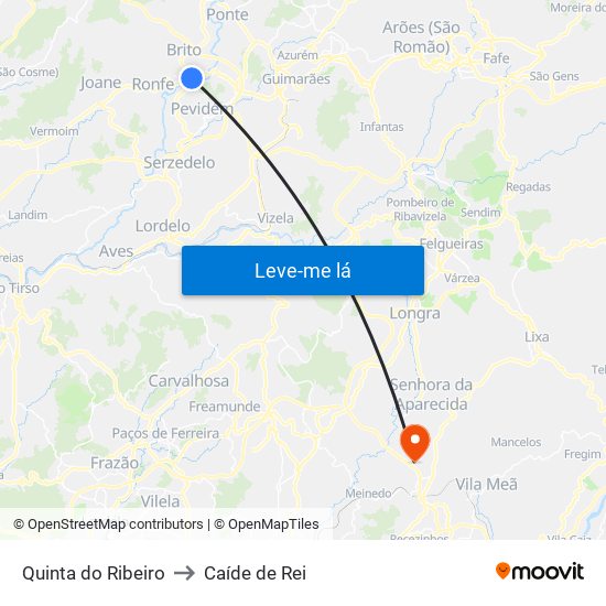 Quinta do Ribeiro to Caíde de Rei map