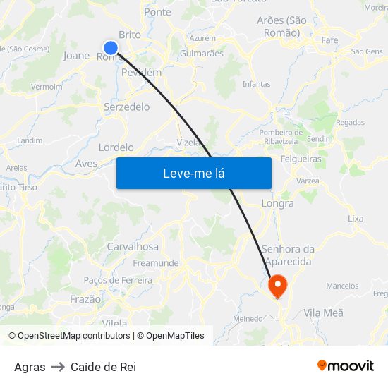 Agras to Caíde de Rei map