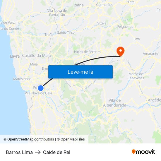 Barros Lima to Caíde de Rei map