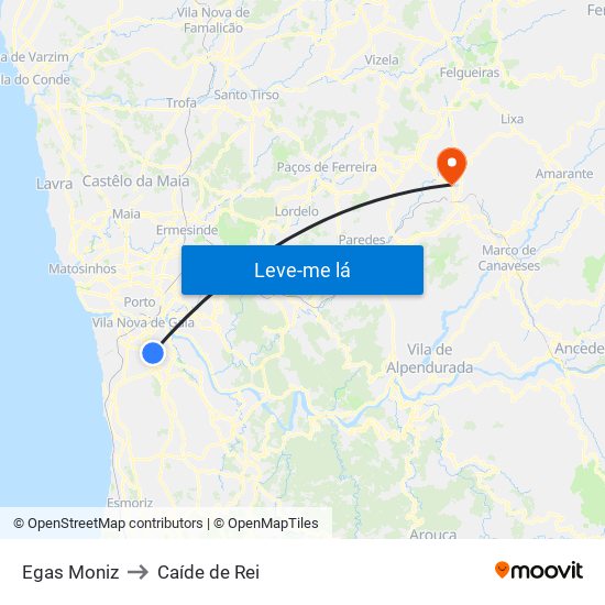 Egas Moniz to Caíde de Rei map