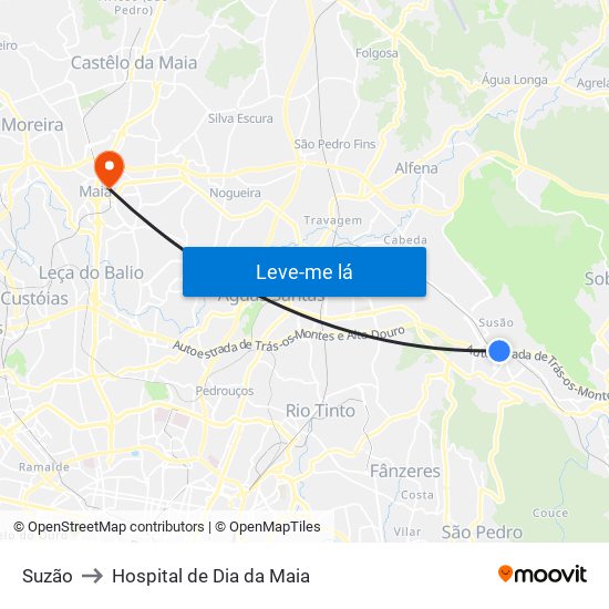 Suzão to Hospital de Dia da Maia map