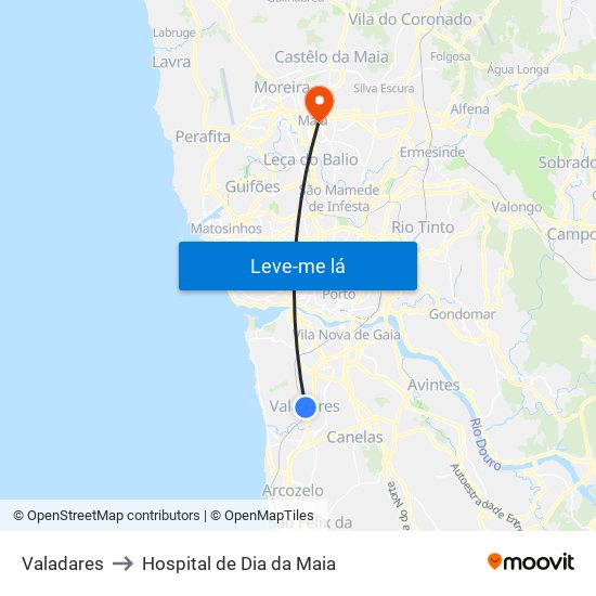 Valadares to Hospital de Dia da Maia map