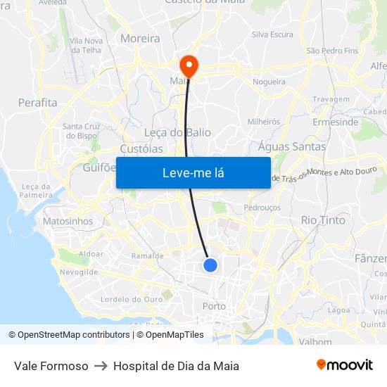 Vale Formoso to Hospital de Dia da Maia map