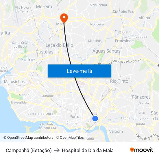 Campanhã (Estação) to Hospital de Dia da Maia map