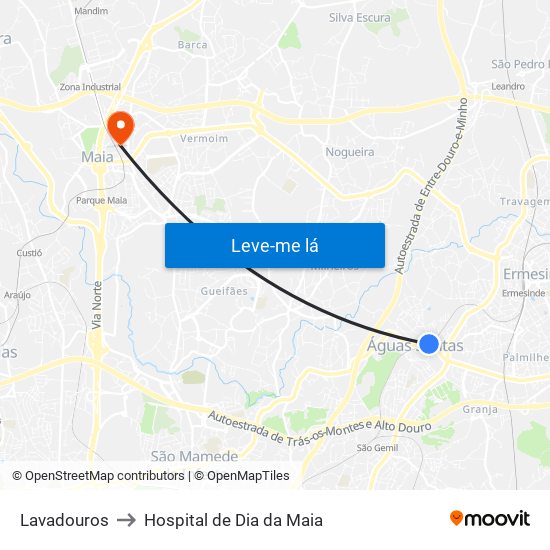 Lavadouros to Hospital de Dia da Maia map