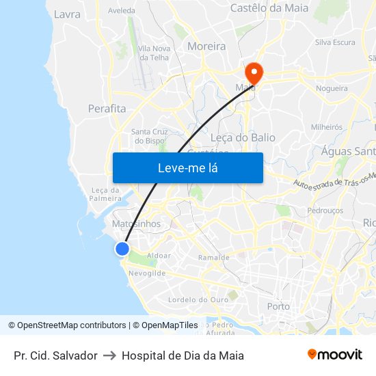 Pr. Cid. Salvador to Hospital de Dia da Maia map