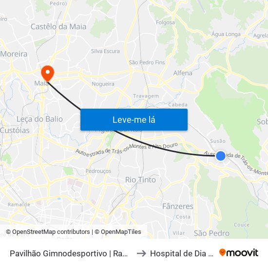 Pavilhão Gimnodesportivo | Ramalho Ortigão to Hospital de Dia da Maia map