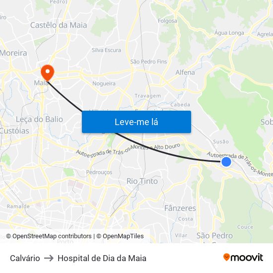 Calvário to Hospital de Dia da Maia map