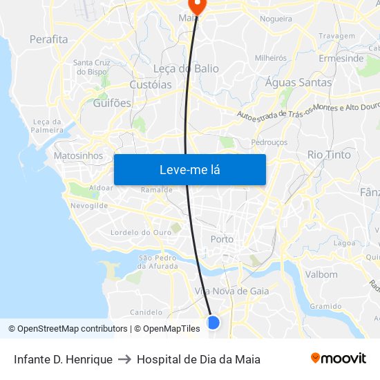 Infante D. Henrique to Hospital de Dia da Maia map