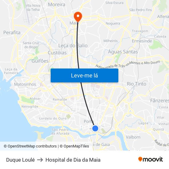 Duque Loulé to Hospital de Dia da Maia map