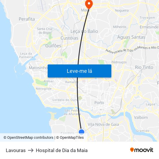 Lavouras to Hospital de Dia da Maia map