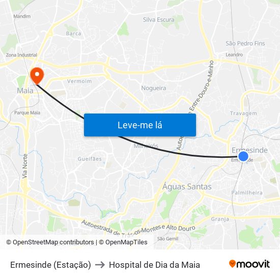 Ermesinde (Estação) to Hospital de Dia da Maia map
