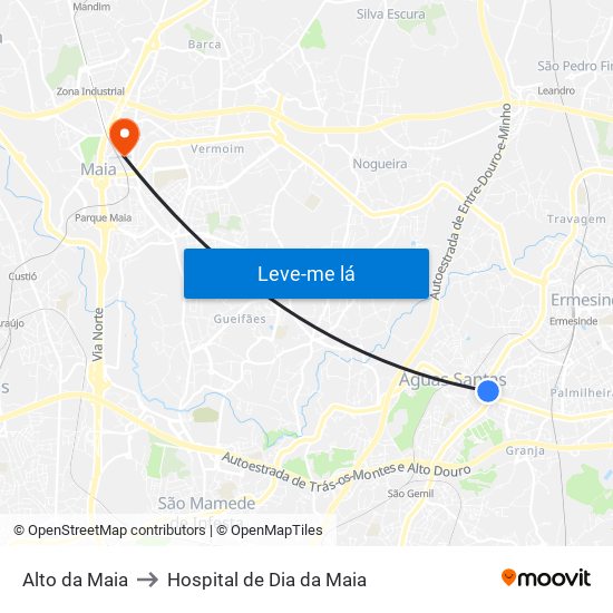 Alto da Maia to Hospital de Dia da Maia map