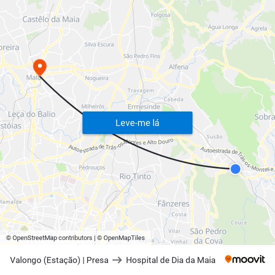 Valongo (Estação) | Presa to Hospital de Dia da Maia map