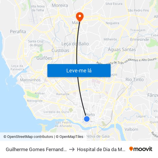 Guilherme Gomes Fernandes to Hospital de Dia da Maia map