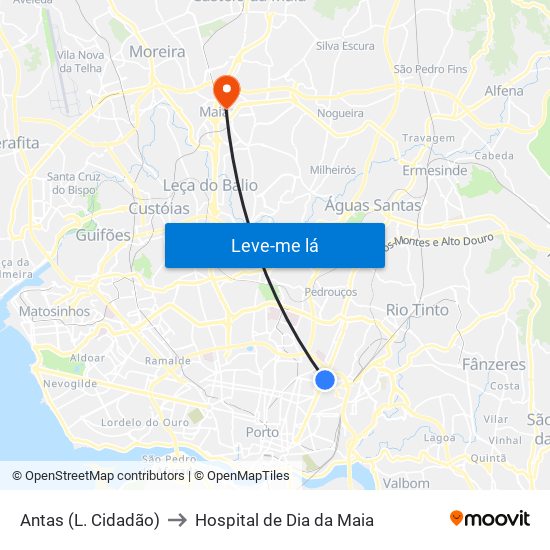 Antas (L. Cidadão) to Hospital de Dia da Maia map