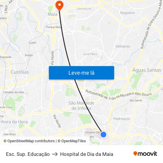 Esc. Sup. Educação to Hospital de Dia da Maia map