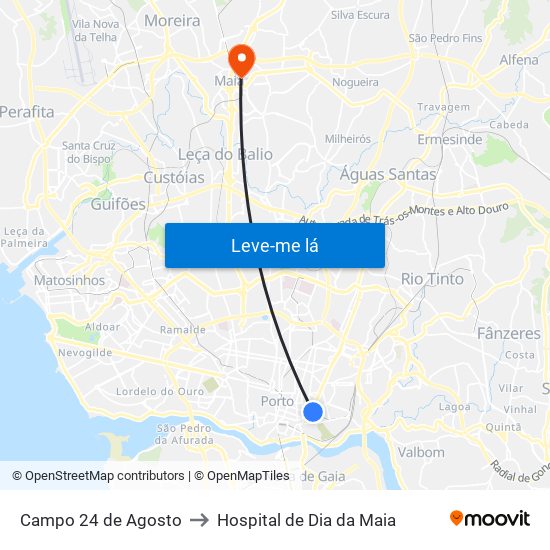 Campo 24 de Agosto to Hospital de Dia da Maia map