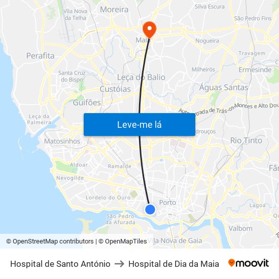 Hospital de Santo António to Hospital de Dia da Maia map