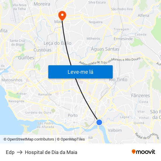 Edp to Hospital de Dia da Maia map