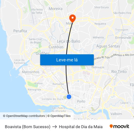 Boavista (Bom Sucesso) to Hospital de Dia da Maia map