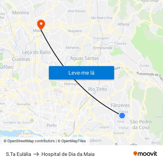 S.Ta Eulália to Hospital de Dia da Maia map
