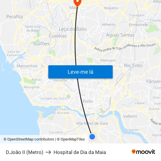 D.João II (Metro) to Hospital de Dia da Maia map