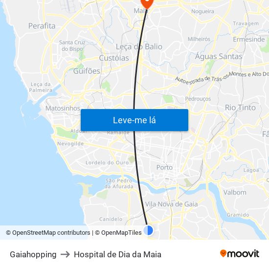 Gaiahopping to Hospital de Dia da Maia map