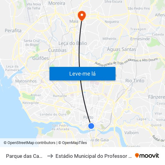 Parque das Camélias (Terminal) to Estádio Municipal do Professor Doutor José Vieira de Carvalho map