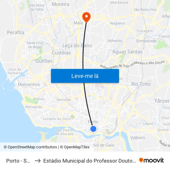 Porto - São Bento to Estádio Municipal do Professor Doutor José Vieira de Carvalho map