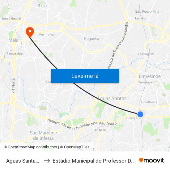 Águas Santas - Palmilheira to Estádio Municipal do Professor Doutor José Vieira de Carvalho map