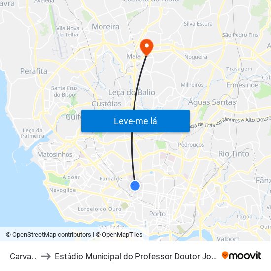 Carvalhido to Estádio Municipal do Professor Doutor José Vieira de Carvalho map