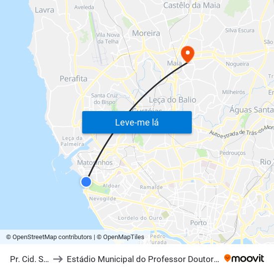 Pr. Cid. Salvador to Estádio Municipal do Professor Doutor José Vieira de Carvalho map
