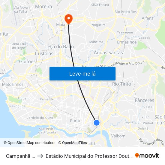 Campanhã (Estação) to Estádio Municipal do Professor Doutor José Vieira de Carvalho map