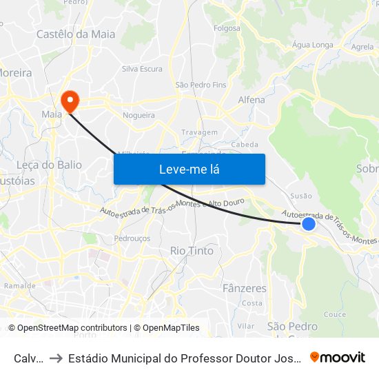 Calvário to Estádio Municipal do Professor Doutor José Vieira de Carvalho map