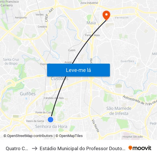 Quatro Caminhos to Estádio Municipal do Professor Doutor José Vieira de Carvalho map