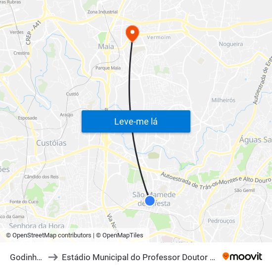 Godinho Faria to Estádio Municipal do Professor Doutor José Vieira de Carvalho map