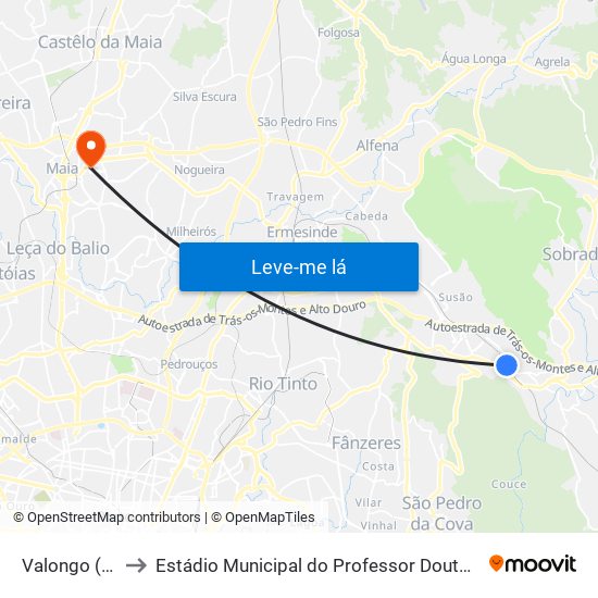 Valongo (Estação) to Estádio Municipal do Professor Doutor José Vieira de Carvalho map