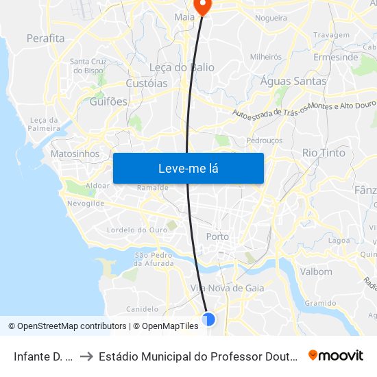 Infante D. Henrique to Estádio Municipal do Professor Doutor José Vieira de Carvalho map