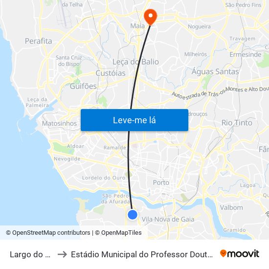 Largo do Montinho to Estádio Municipal do Professor Doutor José Vieira de Carvalho map