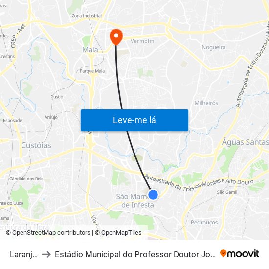 Laranjeiras to Estádio Municipal do Professor Doutor José Vieira de Carvalho map