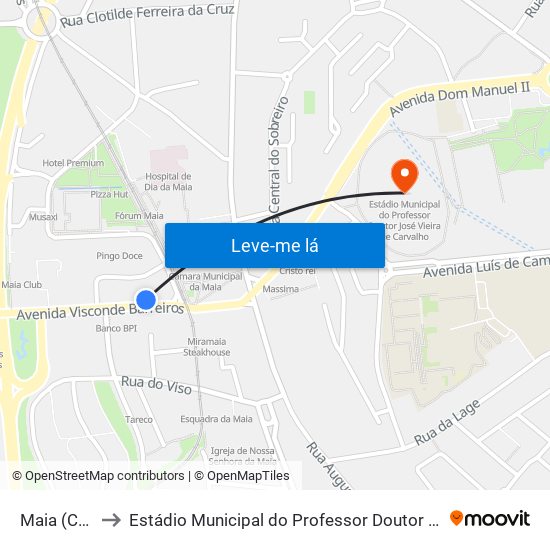 Maia (Câmara) to Estádio Municipal do Professor Doutor José Vieira de Carvalho map