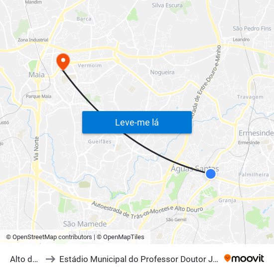 Alto da Maia to Estádio Municipal do Professor Doutor José Vieira de Carvalho map