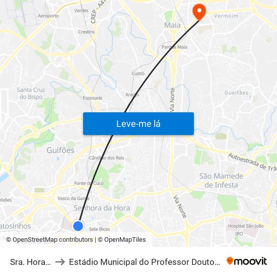Sra. Hora (Hiper) to Estádio Municipal do Professor Doutor José Vieira de Carvalho map
